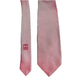 BATTISTONI ITALY 100% SILK RED/WHITE DIAMOND MOTIF DESIGNER TIE 62”/3.5” EUC